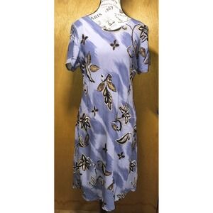 Hilo Hattie Sz M Short Sleeve Round Neck Tropical Hawaiian Floral Print Dress